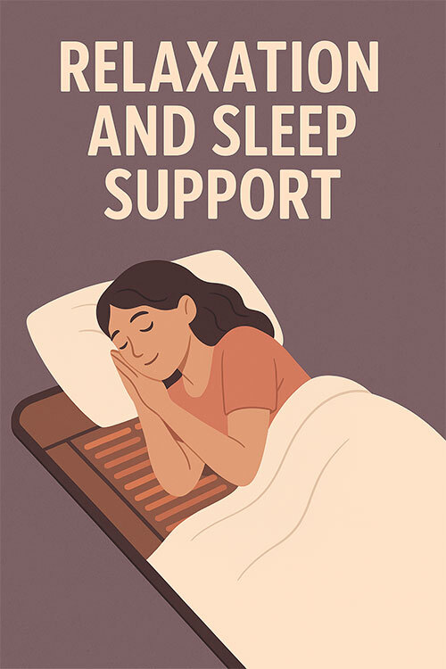 Illustration of woman sleeping contently on top of far infrared therapy mat.