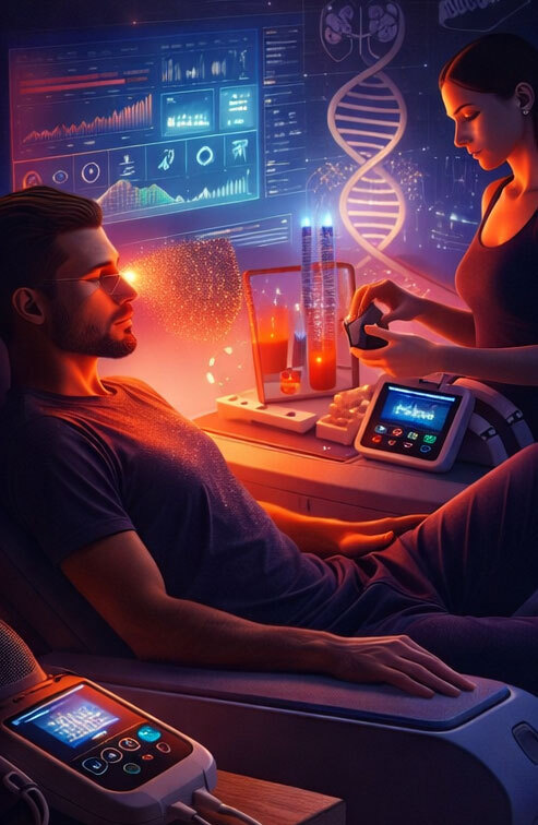 Biohacker getting infrared therapy