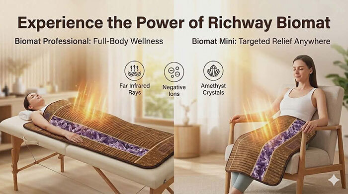 Biomat Professional and Biomat Mini graphic with people enjoying both