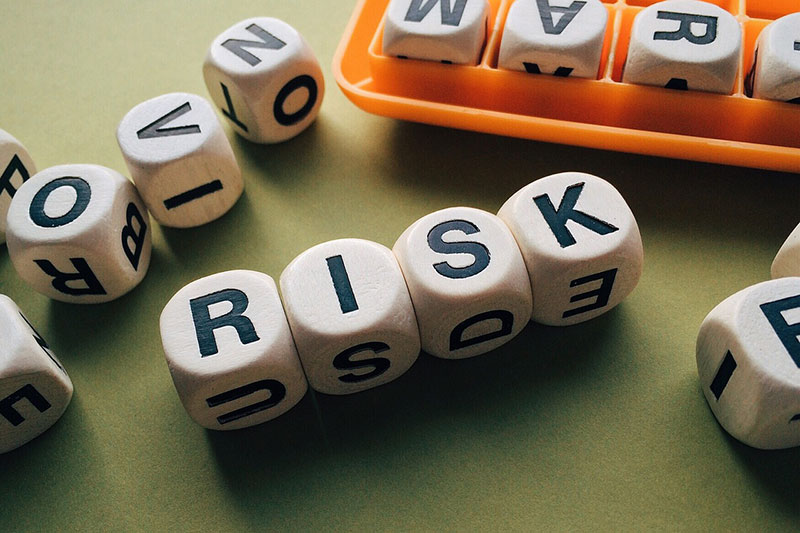 Dice with the word Risk spelled out