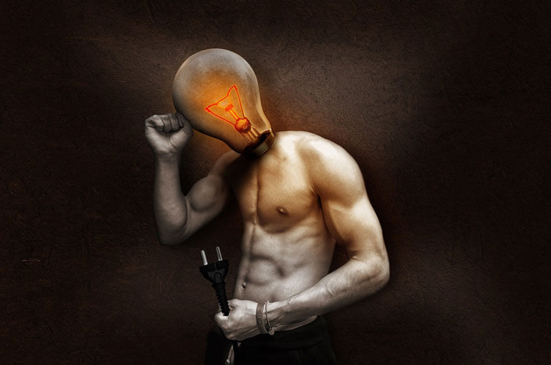 Man with light bulb as head