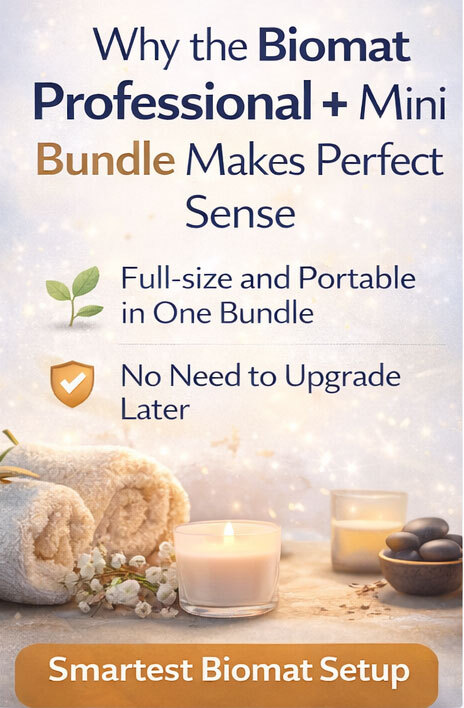 Biomat Professional and Mini bundle overview showing full size and portable setup options