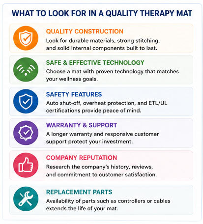 Info graphic goes over what to look for when buying a quality therapy mat.